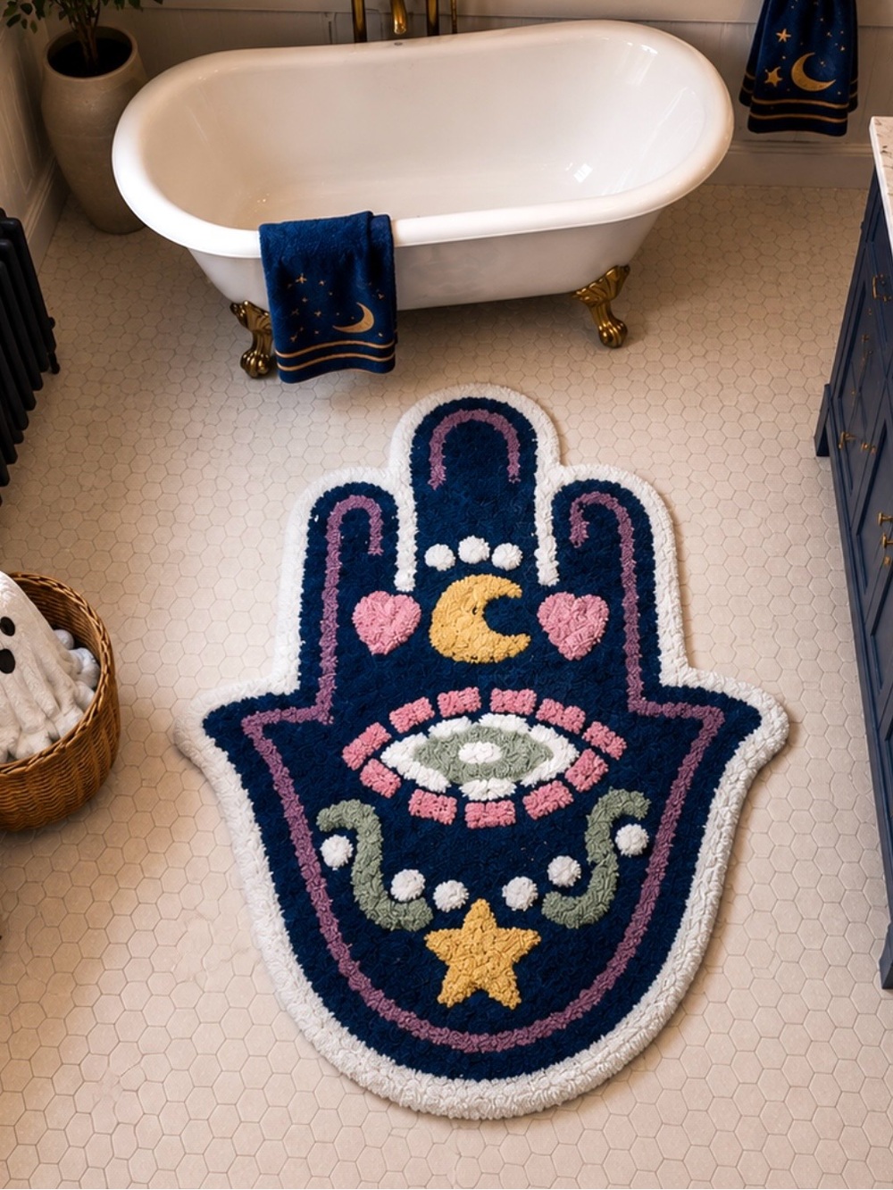 HALLOWEEN EVIL EYE HAMSA HAND BATH MAT THIRD EYE NON SLIP 20X30 VIRAL TIKTOK NEW